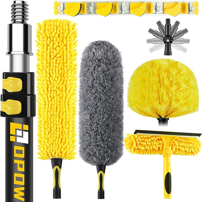 20 Foot High Ceiling Duster Kits with 5-12ft Heavy Duty Extension Pole, High Reach Duster for Cleaning,Microfiber Feather Duster,Cobweb Duster,Ceiling Fan Duster,Window Squeegee & Cleaner