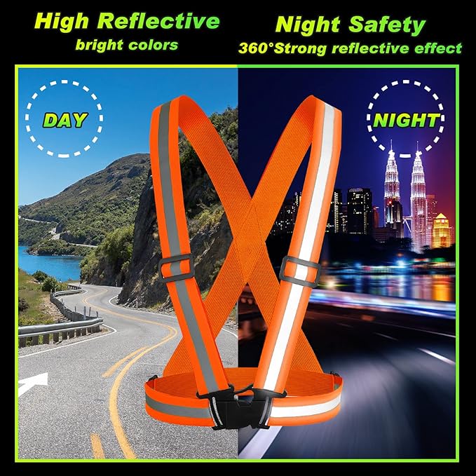 Hercicy 12 Pcs Reflective Vest High Visibility Safety Vests, Adjustable Running Gear Straps Lightweight Reflector for Construction (Yellow,Orange)