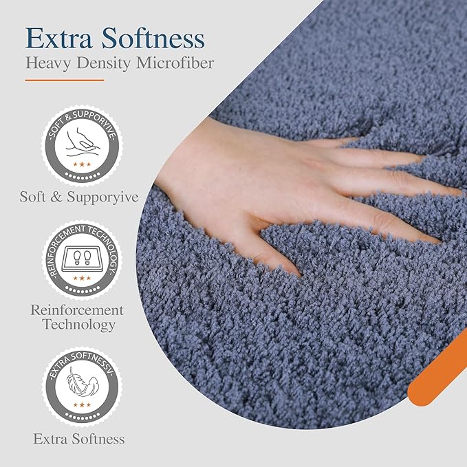 Walensee Large Bathroom Rug (24 x 48, Blue) Extra Soft and Absorbent Shaggy Bath Mat Machine Washable Microfiber Non Slip Luxury Floor Mat