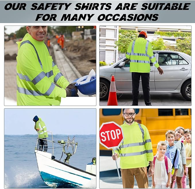 Amylove 4 Pcs Reflective Safety T Shirt High Visibility Work Shirts Sun Protection Construction