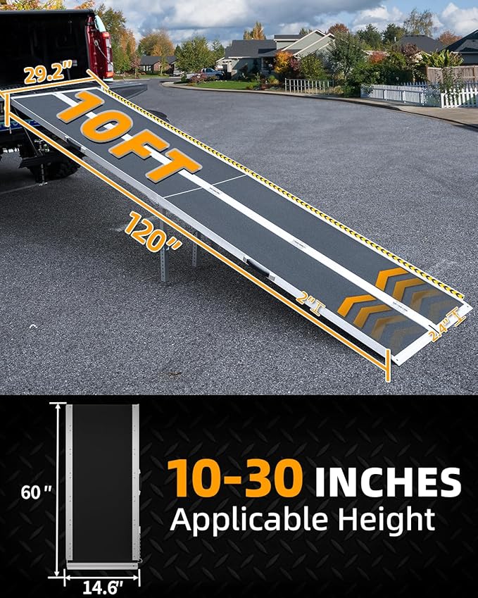 VNN Portable Wheelchair Ramp 10FT, Seamless Non-Slip Aluminum Ramps for Wheelchairs for Home, Wheelchair Ramps for Home Steps, Aluminum Loading Dock Plates