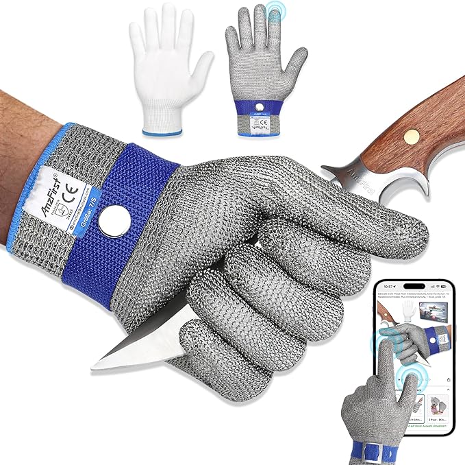 Cut-Resistant Gloves, Food-Grade Stainless Steel Mesh Metal Gloves, Suitable for Mandolines, Kitchen Use, Meat Processing, Butchers, and Oyster Shucking(Size: 12/XXX-Large)