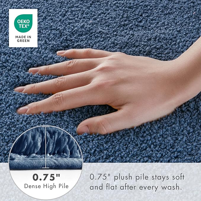 Madison Park Signature Marshmallow Bathroom Rug Non Slip, Luxrurious Plush Bath Mat, Absorbent, Quick Dry, Spa Design Bath Room Décor, 20x30, Navy