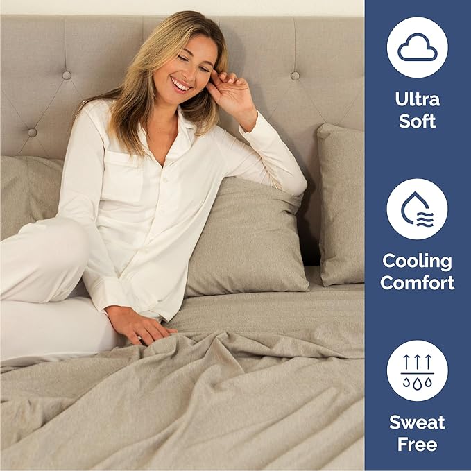 Cal King 6 Piece Sheet Set - Cooling & Breathable Bed Sheets - Hotel Luxury Bed Sheets for Women, Men, Kids & Teens - Deep Pockets - Easy Fit - Soft & Wrinkle Free - Cal King Heathered Beige Sheets