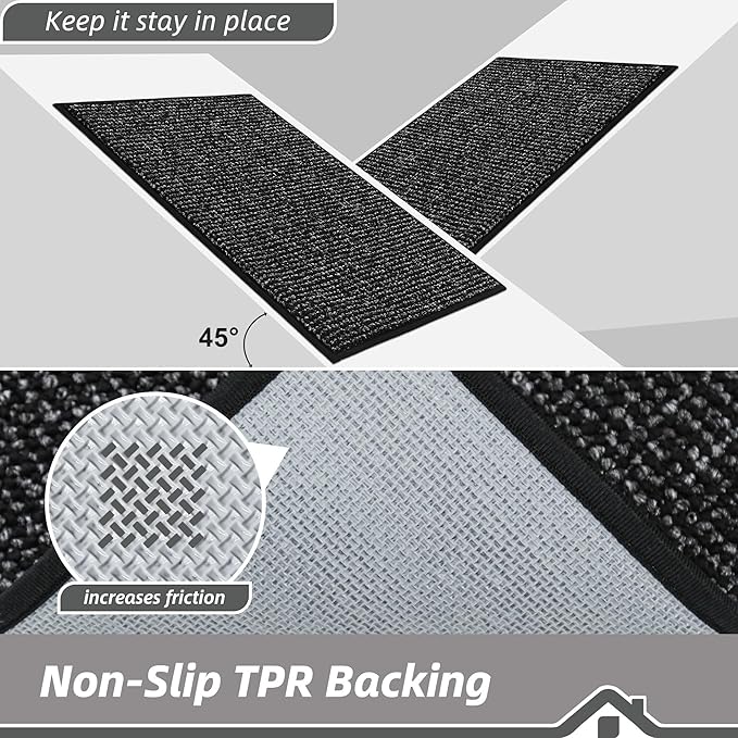 BEQHAUSE Dirt Trapper Door Mat 20" x 48", Non-Slip Washable Doormats Entrance Mat, Dirt Resistant and Absorbent Welcome Mat, Low Profile Floor Mats for Front Back Door and Entryway, Black