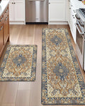 DEXI Kitchen Mats for Floor Cushioned, 23x35+23x59 Extra Large Runner Rug Non Slip, Waterproof Soft Comfort Standing Padded Anti Fatigue Decorative Set of 2, Brown Beige