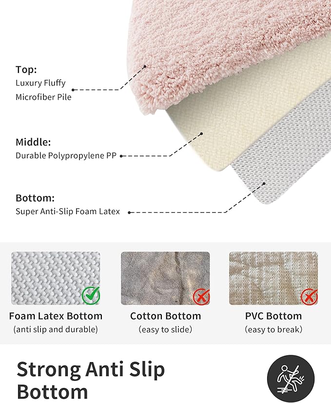 ILANGO Pink Christmas Bathroom Rugs 24" × 17" Non Slip & Super Absorbent Extra Thick Soft, Washable Bath Mat for Floor, Non Shedding Microfiber Plush Holiday Bath Rug with Rubber for Shower Sink
