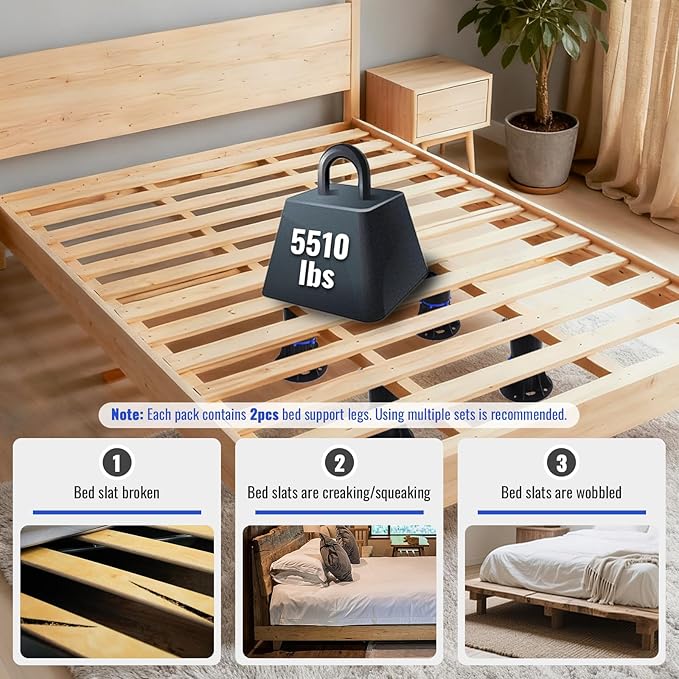 YHK 2PCS Adjustable Height Bed Support Legs 4.6-13.5inch, Bed Frame Support Legs for Bed Slat, Bed Support Reinforcement Parts Bed Frame Support Replacement
