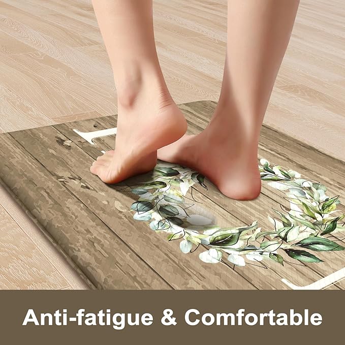KIMODE Anti Fatigue Mats for Kitchen Floor,Farmhouse Rugs Sets of 2,Cushioned Carpet Non Slip for Laundry,Memory Foam Runner for Sink Office,Khaki 20"x47"+20"x32"