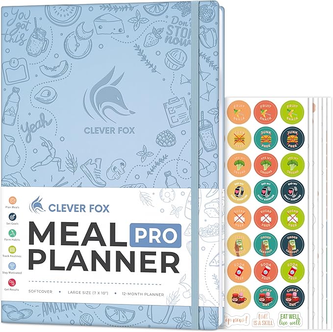 Clever Fox Meal Planner PRO – Weekly Meal Prep Journal with Grocery List & Weigh Loss Tracker – Diet, Fitness & Welness Log Book – Nutrition Diary Notebook – Lasts 12 Months, 7x10” (Light Blue)