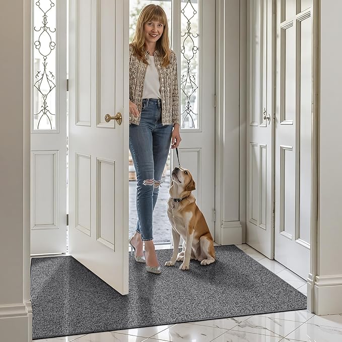 LUMI Indoor Door Mat 17"x30", Ultra Thin Low Profile Non-Slip Doormat for Home Entrance, Absorbent & Stain-Resistant Welcome Mats, Washable Entryway Mat for Front Door, Patio, Porch, Grey