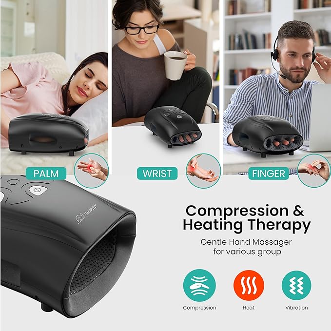 Snailax Hand Massager with Heat and Compression, Vibration, Cordless Hand Massager for Arthristis, Carpal Tunnel, Gifts for Women, Men, Mom(Black)
