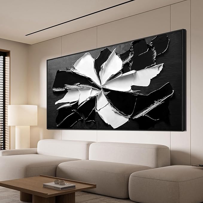 Abstract Wall Art Decor Modern Large Wall Art for Living Room Abstract Canvas Art Wall Decor Framed Oversized Black and White Wall Art Prints Flowers Artwork for Walls Office Home Decorations 29" X 58"