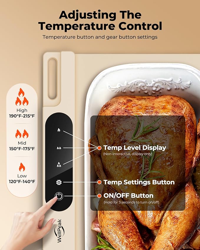 Electric Warming Mat for Food (2-Pack)-Full Surface Fast Heating Silicone Warmer Tray with 3-Level Temperature, Auto-Off, Raised Feet for Table Protection, for Gatherings, Parties,Home Buffet