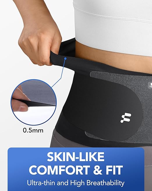 0.5mm Ultra Thin Back Brace for Women Men, 3D Lumbar Pad, Seamless Yoga Fabric, Lightweight Back Brace for Lower Back Pain Relief, Sciatica, Posture, Lifting, Wearg Under Clothes, Black, XL