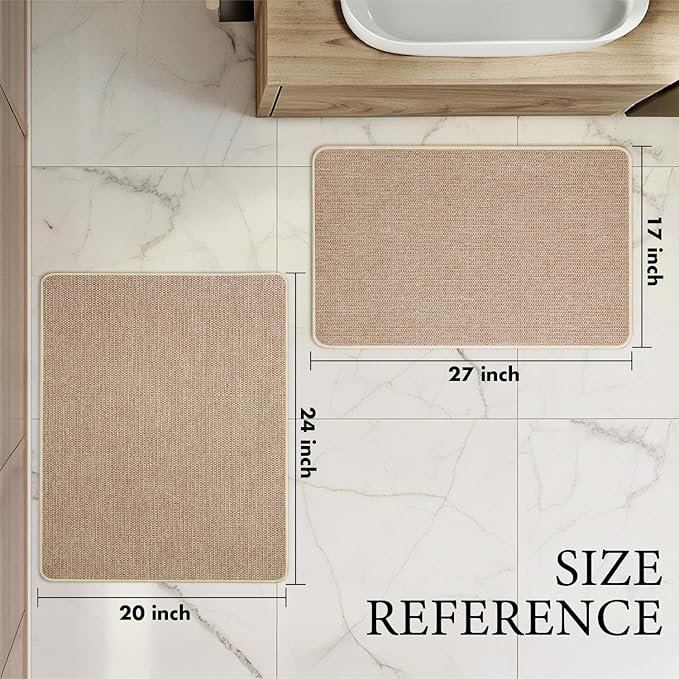 MIULEE Set of 2 Ultra Thin Bathroom Rugs, Rubber Bath Mats for Bathroom Non Slip, Quick Dry Absorbent Bath Rug Machine Washable, Fit Under Door, Shower, Sink, Home Decor, Beige, 20"x24"+17"x27"