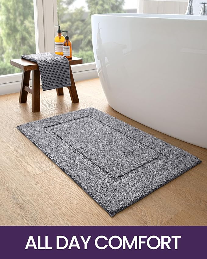 DEXI Bathroom Rugs 32x20, Washable Non Slip Bath Mat for Shower Floor, Absorbent Quick Dry Bathmat with Rubber Backing, Ultra Soft Plush Carpet for Tub, Grey