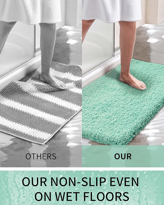 Bathroom Rugs 36x24, Ultra Thick Shaggy Soft Microfiber Absorbent Bath Rug, High Density Foam Latex Non Slip Backing, Machine Washable Bath Mats for Bathroom Floor & Sink, Spa Blue