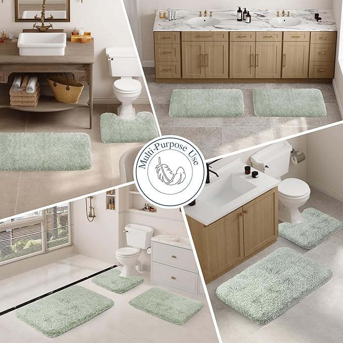 Walensee Bathroom Rug Non Slip Bath Mat (16 x 24, Pale Green) Water Absorbent Soft Shaggy Bathroom Mat Machine Washable Bath Rug Thick Plush Rugs for Shower