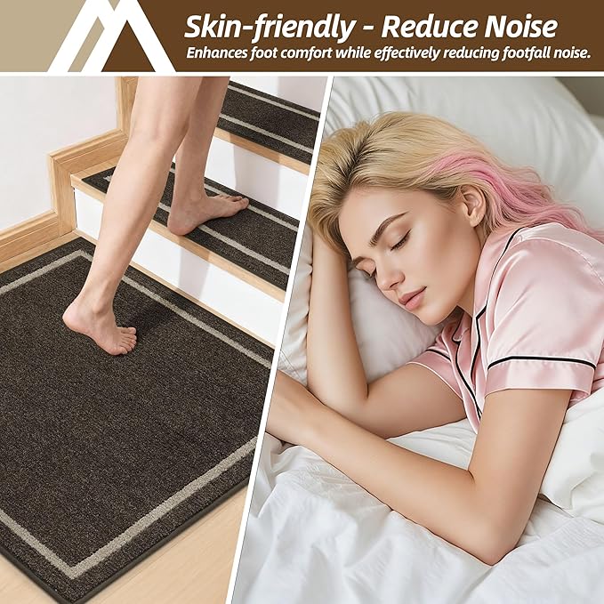 COSY HOMEER Stair Landing Rug 30x30 Inch, Non-Slip Square Landing Mat for Wood Steps Indoor, Washable Polyester with TPE Backing, Brown