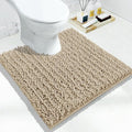 Yimobra Toilet Rug U Shaped Washable 24x24 Inch - Ultra Soft Absorbent Chenille Bath Rugs for Toilet, Quick Dry & Machine Washable, Non Slip Contour Bathroom Mat, Pale Khaki