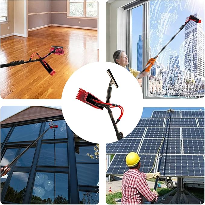 Generic 11pcs Solar Panel Cleaning Brush and Squeegee Stainless Steel Extendable Solar Panel Washing Tool Lightweight