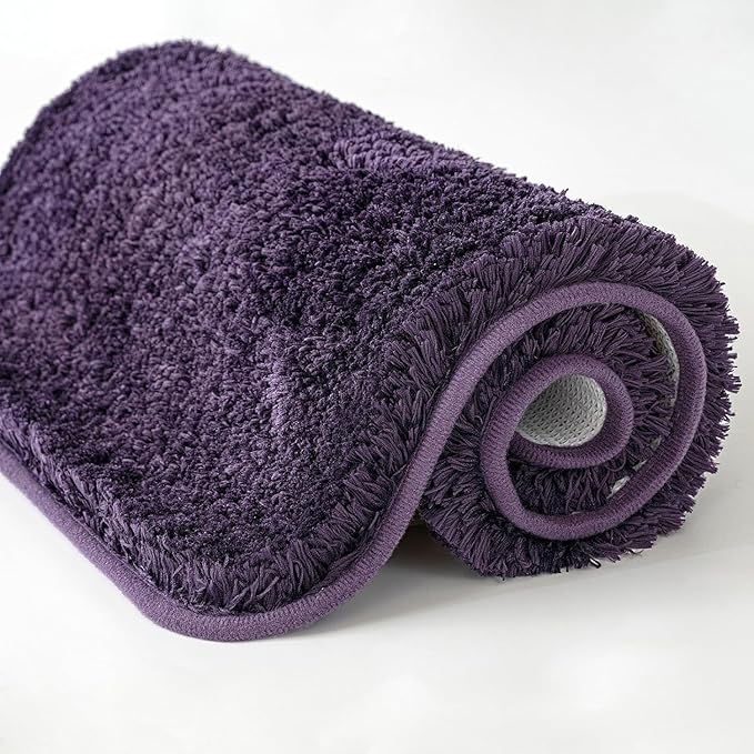 MIULEE Dark Purple Bathroom Rugs Non Slip Bath Mat 24'' x 48'' Shaggy Soft Bath Rug Plush Microfiber Absorbent Water for Shower Tub Machine Washable (Dark Purple, 24x48 Inches)