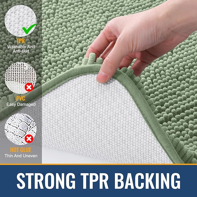 Arotive Bathroom Rugs 59x24, Extra Soft Absorbent Shaggy Chenille Bath Rugs, Machine Washable Rubber Backing Non-Slip Bath Mats for Bathroom Floor Tub and Shower, Home Decor Accessories, Sage Green