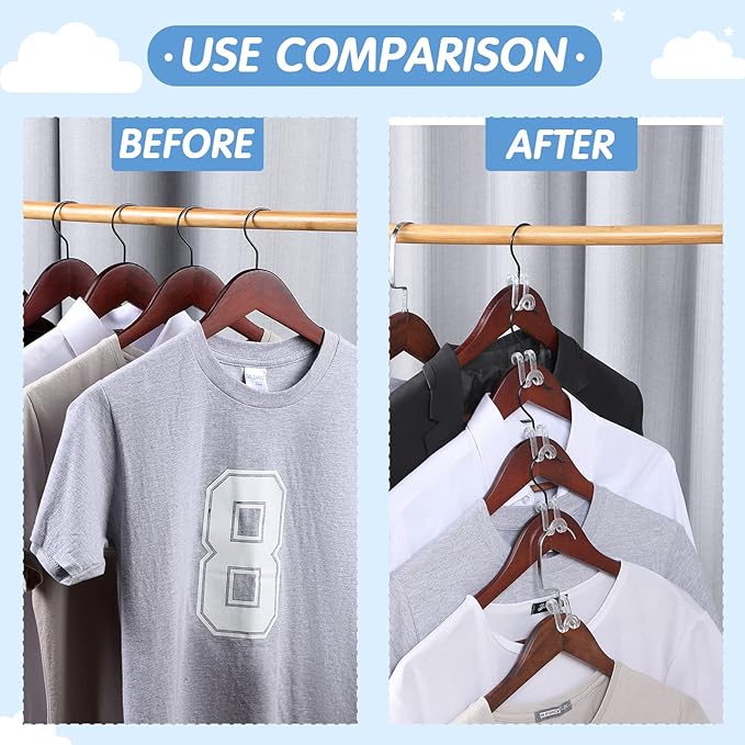 Unittype 100 Pcs Transparent Plastic Clothes Hanger Connector Hooks, Heavy Duty, Space Saving, Cascading