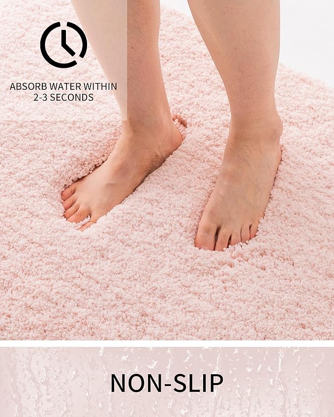 Toilet Rugs U-Shaped Mat 24x22, Contour Bathroom Mat - Ultra Soft & Absorbent Microfiber, Quick-Dry, Machine Washable with High Density Foam Latex Non Slip Backing, Pink