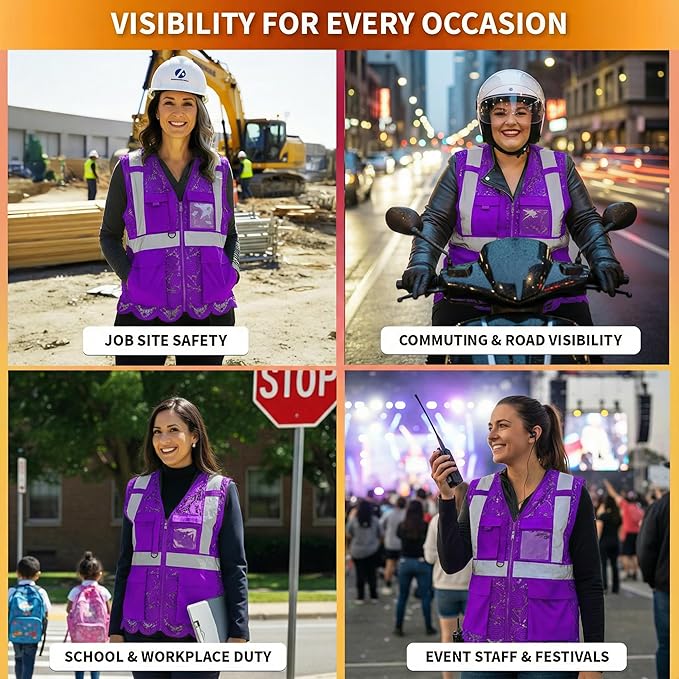 Lace-Mesh Safety Vest for Women & Men - Breathable, High Visibility Vest with Zipper & ANSI Class 2 Reflective Strips