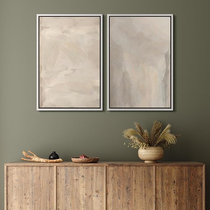 MUDECOR Framed Canvas Print Wall Art Abstract Neutral Tones Minimalist Earthy Color Palette Illustrations Modern Art Decorative Chic for Living Room, Bedroom, Office - 16"x24"x2 White