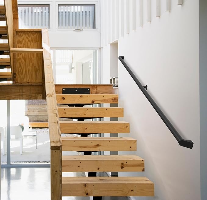 3 FT Modern Aluminum Handrail Set - ADA Compliant Indoor & Outdoor Stair Railing. 1.4" Diameter Grab Bar. Wall-Mounted with 90°Wall Return End. Ideal for Safe Grip，Rust Free(Matte Black, 3 FT)