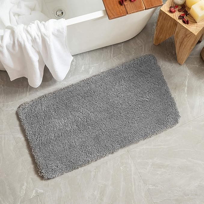 MIULEE Gray Bathroom Rugs Thick Shaggy Bath Rug Mats for Bathroom Non Slip Absorbent Plush Washable Carpet Living Room Bedroom Mat Floor, 24x44 inches