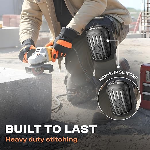 Thunderbolt Knee Pads for Men Construction Knee Pads for Work for Men and Women with Double Gel for Gardening Flooring Roofing Heavy Duty with Extra Thick Foam and Strong Adjustable Non-Slip Straps