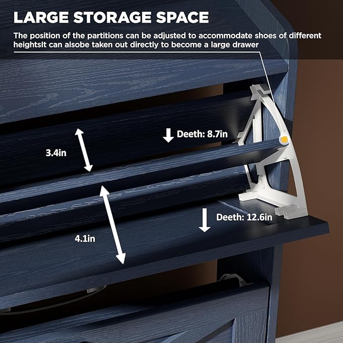 Maupvit Shoe Storage Cabinet with 2 Flip Drawers, Freestanding Shoe Organizer with Metal Legs for Entryway, Narrow Shoe Rack Cabinet, Blue
