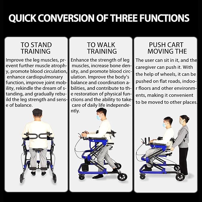 Rehabilitation Walker with Stand-Up Support, Height Adjustable 23-51 inches, 330 lbs Capacity, 4-Wheel Mobility Aid for Adults (Blue)