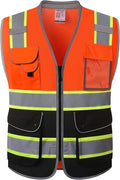 JKSafety 9 Pockets Hi-Vis Safety Vest High Visibility Reflecitive Mesh Safety Vests for Men and Women Cushioned Collar Work Utility PPE Work Gear ANSI/ISEA compliant Class 2 (101-OBlk M)