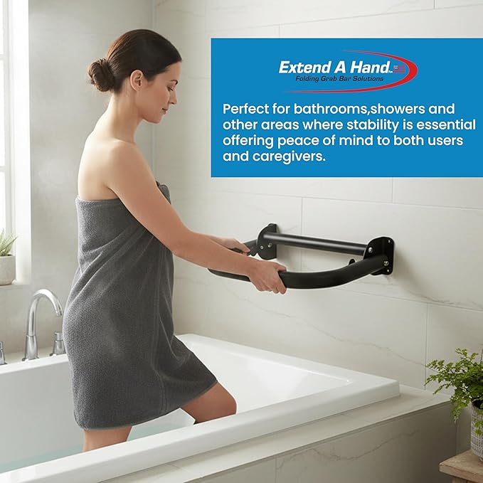 Extend-A-Hand Grab Bar Extension 16″ × 12″| Heavy-Duty Bathroom Safety Handrail, Non-Slip Black Support Grab Bar for Elderly, Disabled & Injury Recovery.