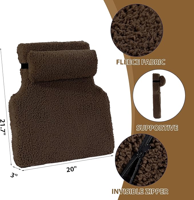 HOMBYS Sherpa Fleece Lumbar Support Pillow with Headrest for Recliner,Memory Foam Recliner Chair Cushion for Back Pain,Big High Back Support for Recliner with Chair Headrest for Elderly (Dark Coffee)