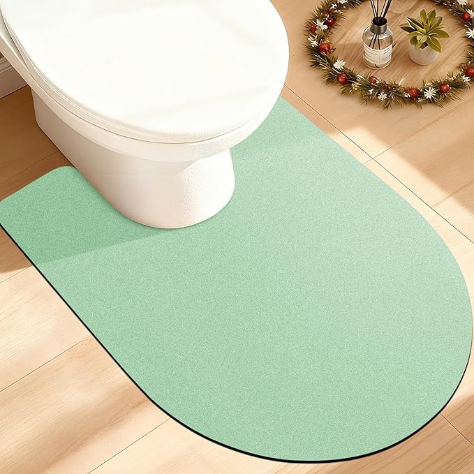 ACCUMTEK Toilet Rugs, Ultra Thin Absorbent Contour Bathroom Rugs for Toilet, Dry Quickly, Machine Washable, Upgrade Backing Non-Slip Bath Mat, Sage Green/Solid/U-Shaped 24"x20"