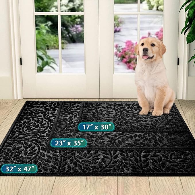 Bulijojo Front Door Mat Entrance,Durable Heavy Duty Welcome Mat,Thick Absorbent Natural Rubber Non Slip Mat,Sturdy Entryway Black 47"x32"