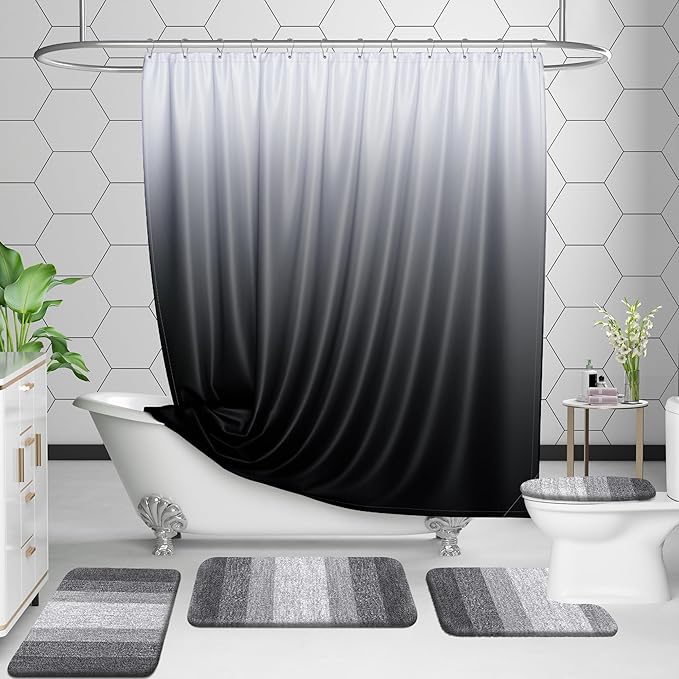 OLANLY Bathroom Rug Set 2 Piece, Soft Absorbent Microfiber Bath Rug Set, Non-Slip, Machine Wash Dry, Plush Shaggy Bath Mats for Bathroom (47"x20"+24"x16", Grey)