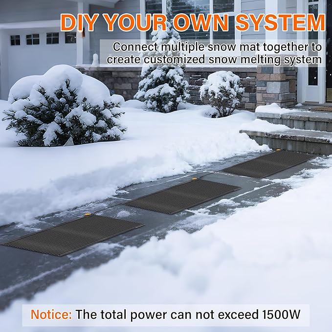Snow Melting Mats Outdoor 36 x 60 inch, Non-Slip Heated Outdoor Mats 608W 120V, Heated Driveway Mats with UL and ETL Certificate Power Cord, Suitable for Most Entryways