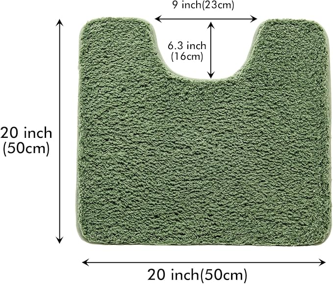 MIULEE Microfiber Toilet Bath Mat U-Shaped Contour Shaggy Rugs Non Slip Extra Thick Soft Absorbent Water for Bathroom Commode Machine Washable(20x20 Inch, Moss Green)