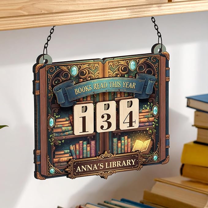 Personalized Books Read This Year Counter with Name, Book tracker for Reading Goal Challenge, Bookish Gifts for Literary Teachers, Writer, Bookshelf Accessories for Wall & Table, Home Library Décor