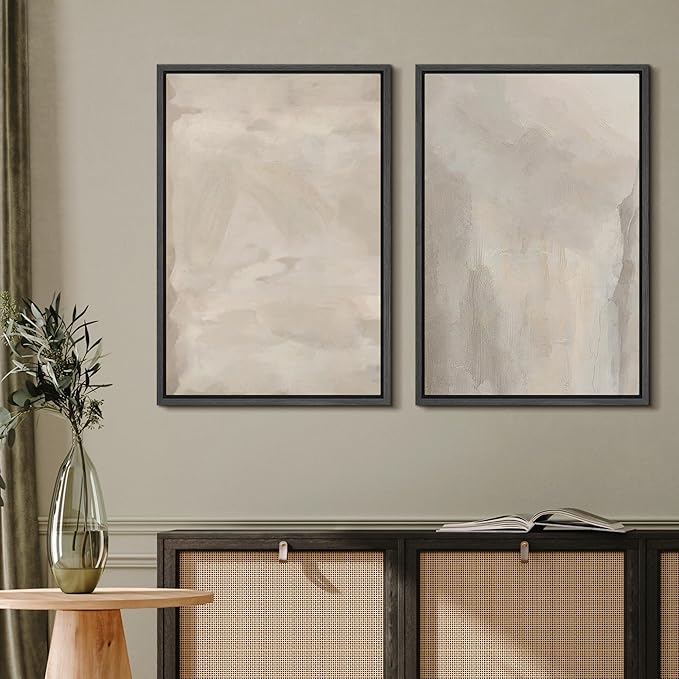 MUDECOR Framed Canvas Print Wall Art Abstract Neutral Tones Minimalist Earthy Color Palette Illustrations Modern Art Decorative Chic for Living Room, Bedroom, Office - 16"x24"x2 Black
