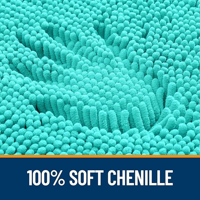 OLANLY Bathroom Rugs Sets 2 Piece, Soft Absorbent Chenille Bath Mats and U-Shaped Contour Toilet Mat Area Rug Set, Machine Washable Bath Carpet, Home Decor Accessories(24"x16"+24"x20", Teal)
