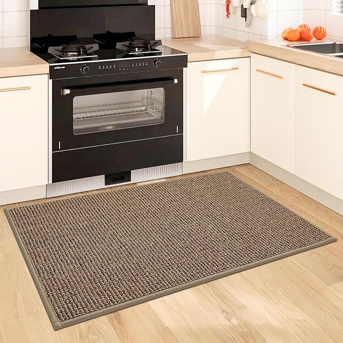 BEQHAUSE Kitchen Rugs 20"x32", Non-Slip Kitchen Mats for Floor, Super Absorbent and Stain Resistant Kitchen Rugs, Machine Washable Rugs for Kitchen, Hallway, Laundry & Sink, Taupe