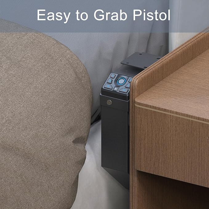 VERPROOF Biometric Gun Safe for Handgun Drop Down Pistol Safe, Smart Pistol Safe with Fingerprint, PIN Code, Key Access for Nightstand, Desk, Bedside, Low-Vis Mode, Type-C Power
